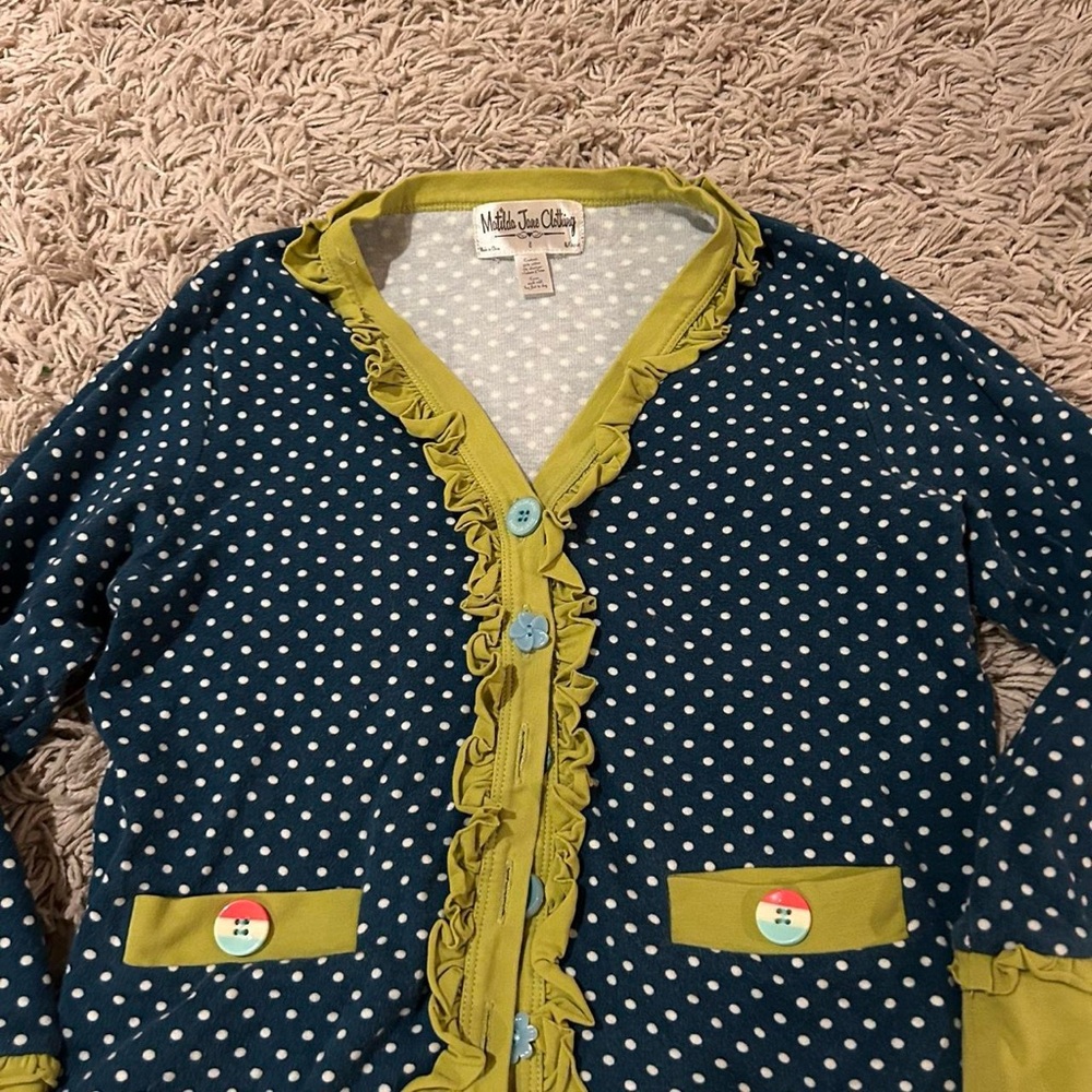 Matilda Jane green and blue polka dot cardigan